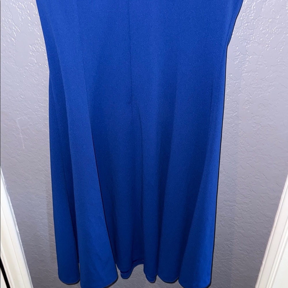 Calvin Klein Blue Sleeveless V-Neck A-Line Midi Dress - Picture 3 of 3